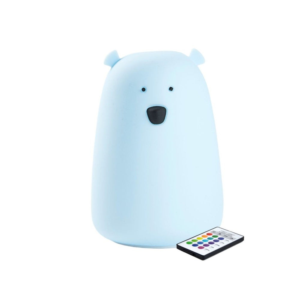 2. Blue silicone teddy bear lamp with remote control on white background