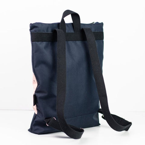 5. Back view of Muni Watercolor backpack in navy blue with adjustable straps