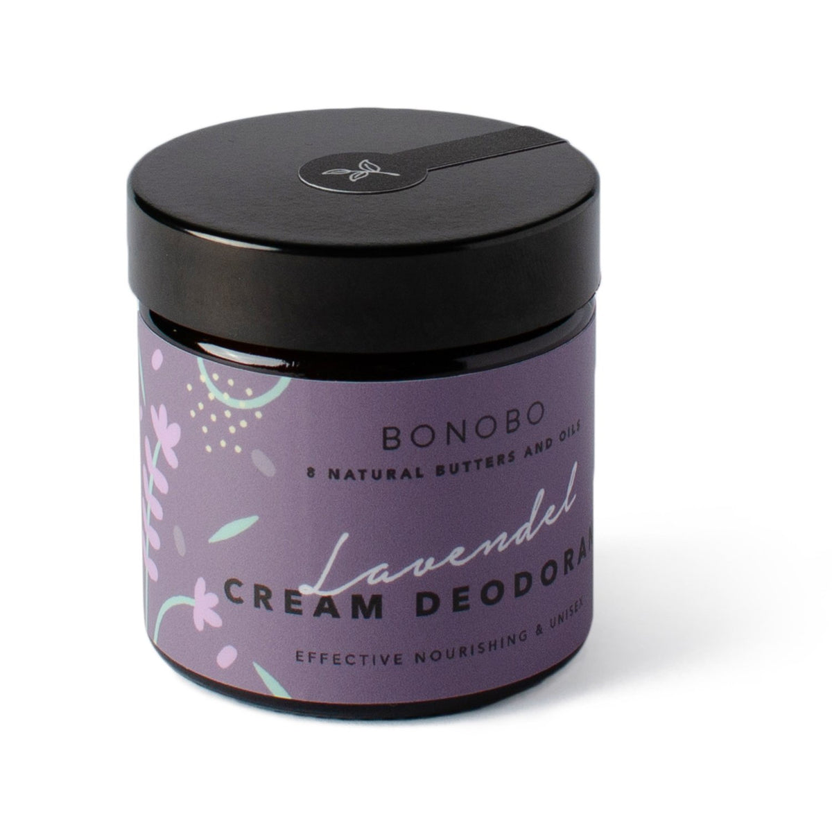 6. Studio close-up of BONOBO Lavendel Deodorant-Cream jar with purple label and black lid