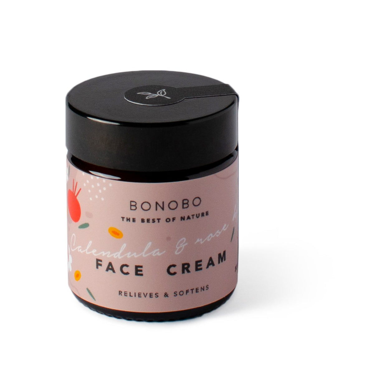 5. BONOBO Calendula & Rosehip Face Cream jar with detailed label, highlighting soothing and softening properties