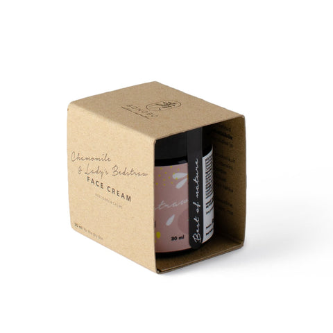 3. BONOBO Chamomile & Lady’s Bedstraw Face Cream in cardboard box, highlighting natural ingredients