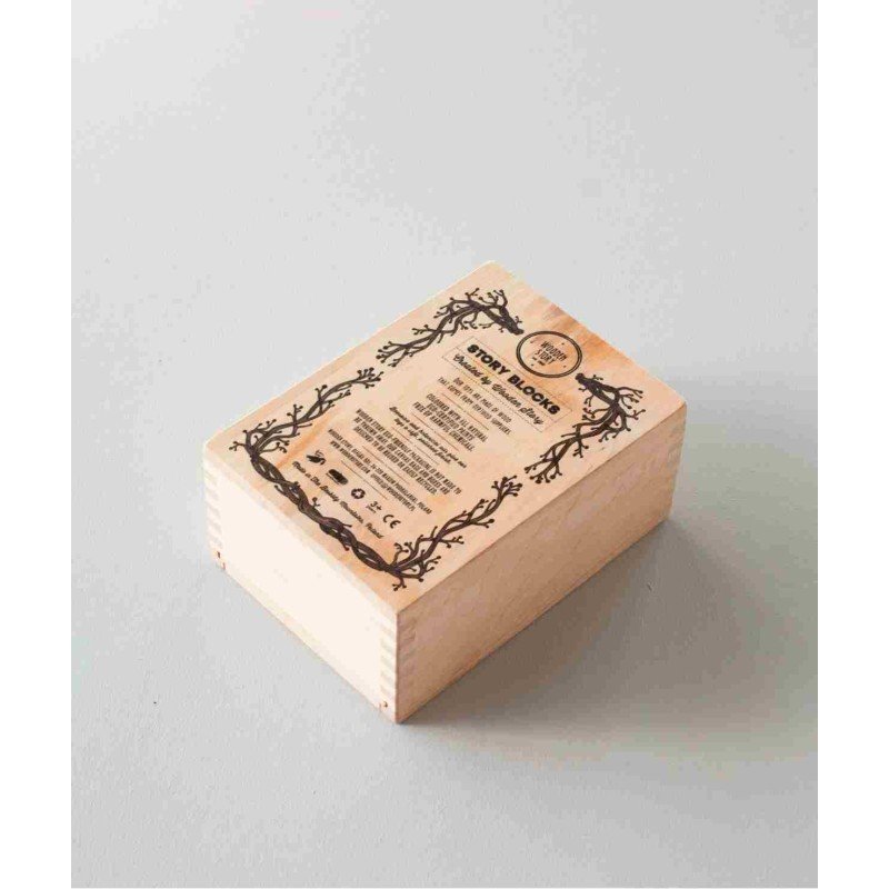 3. Wooden box packaging for Wooden Story's Bee Life Species blocks, featuring decorative bee-themed design