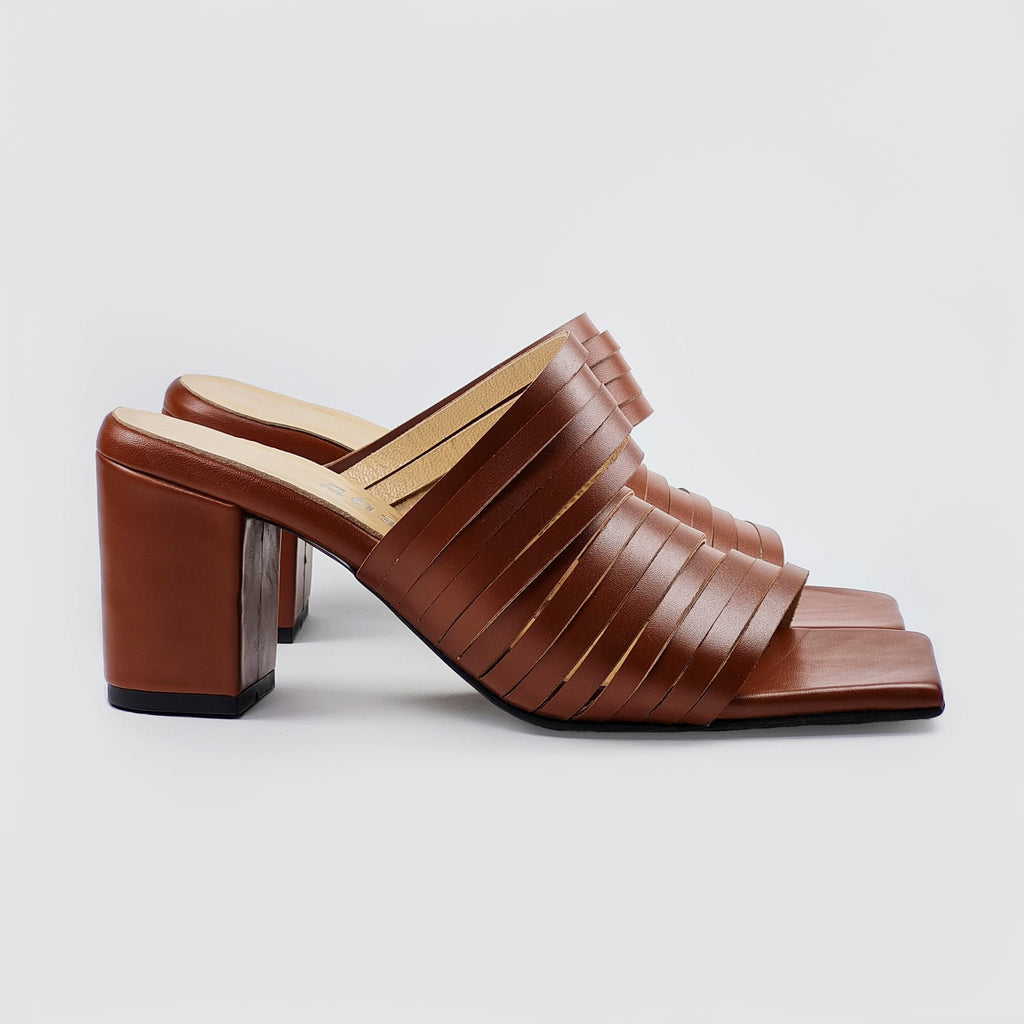 4. Profile view of Daz Studio brown leather sandals with strappy design and squared toe