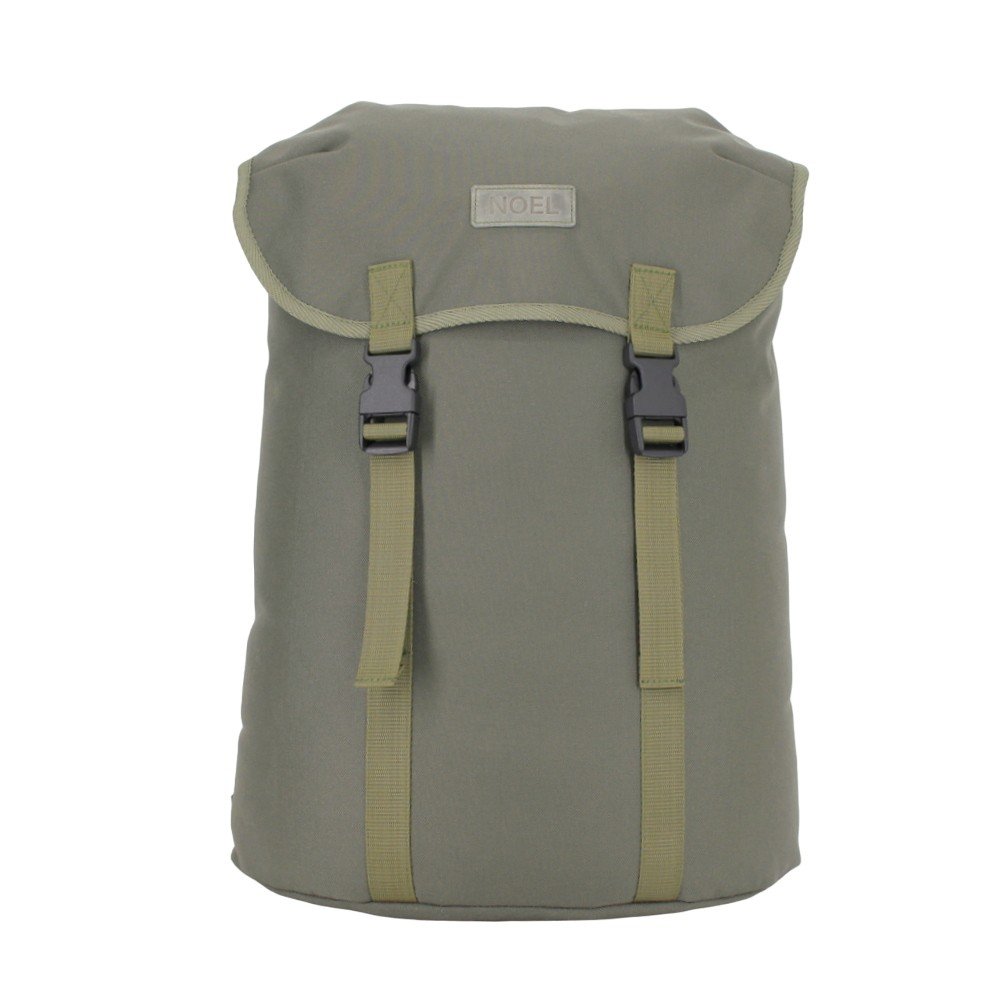 1. Noel Cafe Backpack in khaki, front view with side-release buckles, studio setting