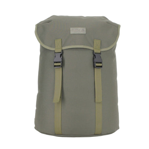 1. Noel Cafe Backpack in khaki, front view with side-release buckles, studio setting