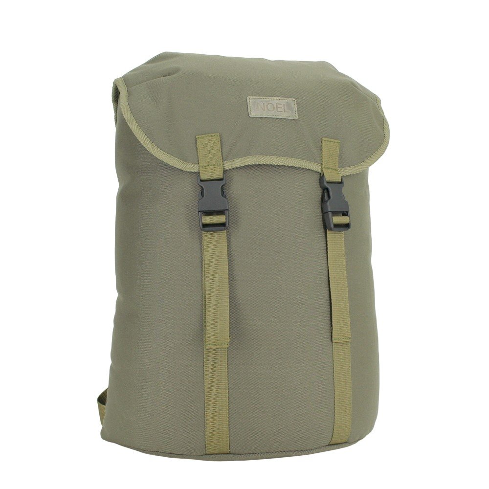 6. Front view of Noel Cafe Backpack in khaki, emphasizing brand logo and buckles