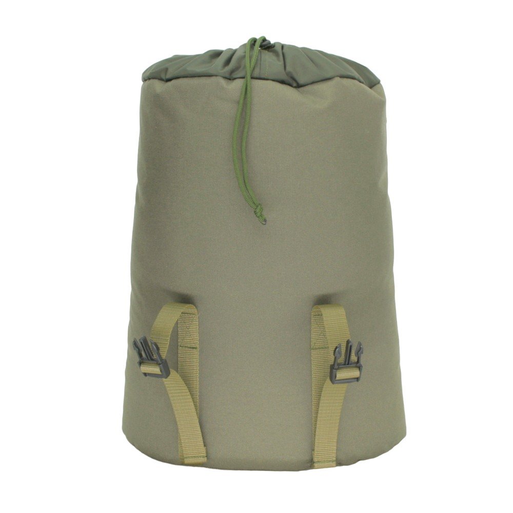 3. Top view of Noel Cafe Backpack in khaki, showing drawstring closure, studio setting