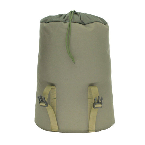 3. Top view of Noel Cafe Backpack in khaki, showing drawstring closure, studio setting