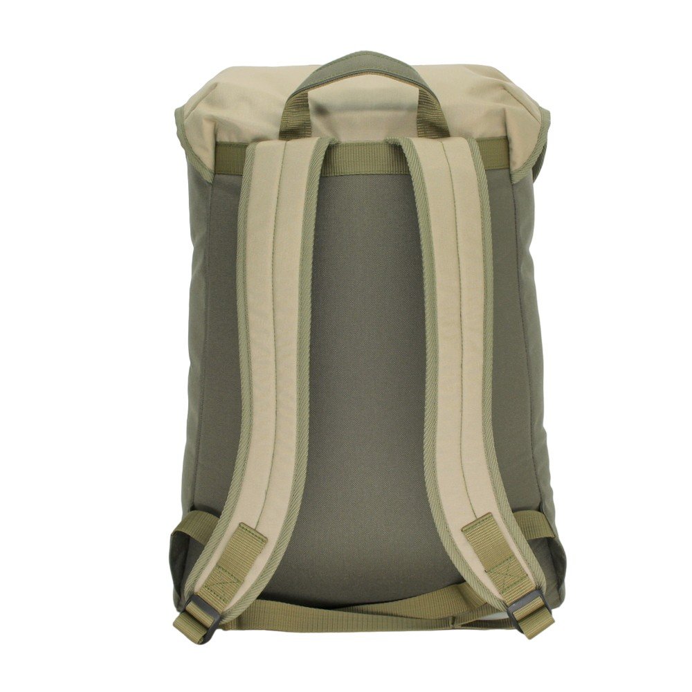 2. Back view of Noel Cafe Backpack in khaki and beige, showing padded straps, studio setting