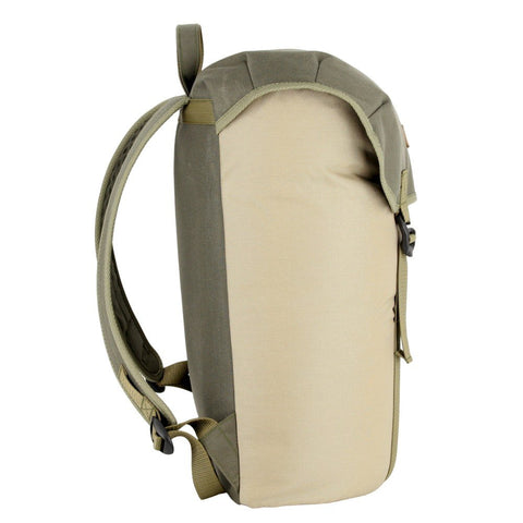 4. Side profile of Noel Cafe Backpack in beige, emphasizing compact and stylish design
