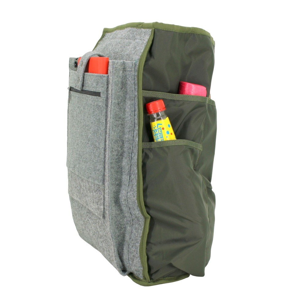 10. Side view of Noel Cafe Backpack interior, highlighting water bottle pocket and organized storage