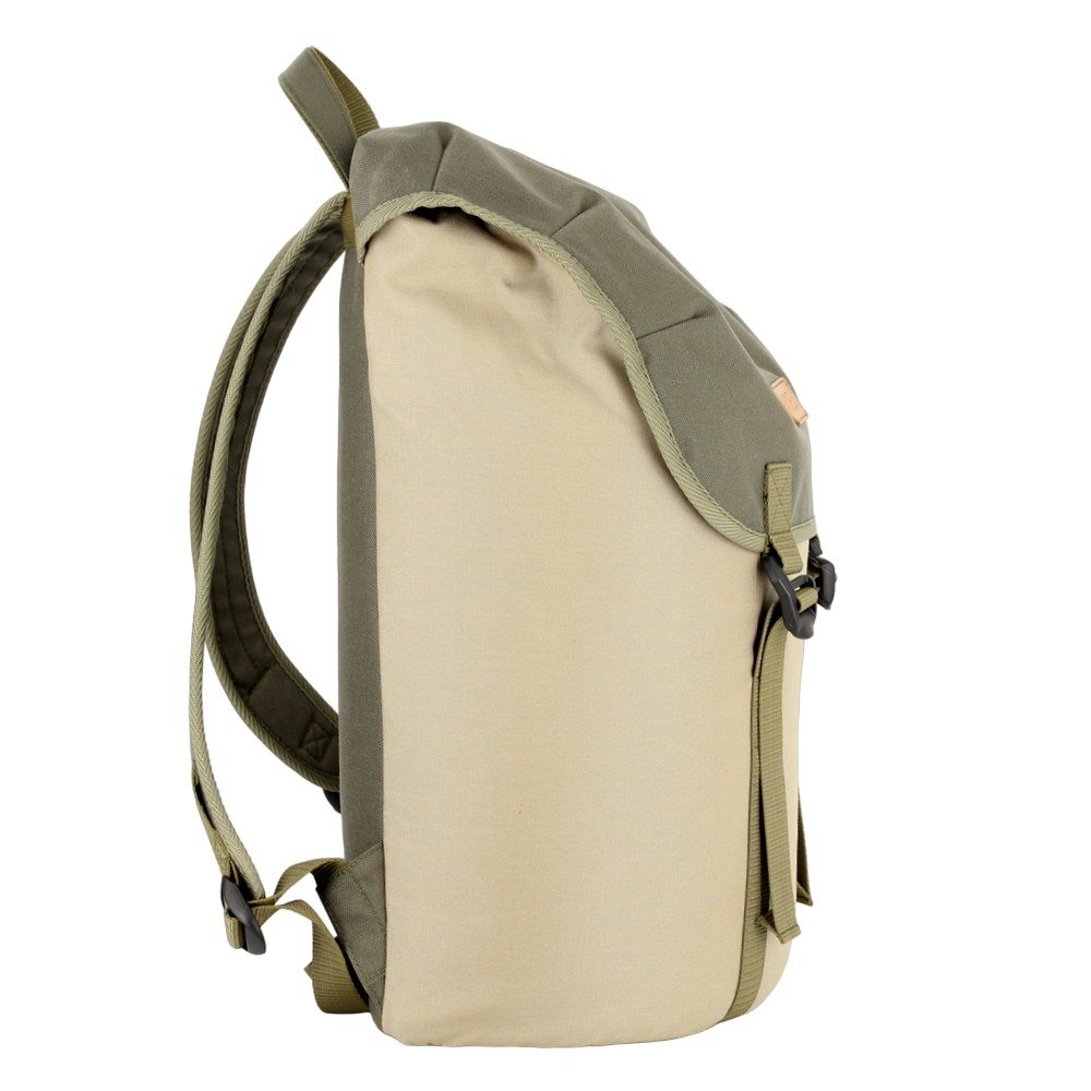 2. Side view of Noel Cafe Backpack in beige, highlighting durable Cordura material and sleek design