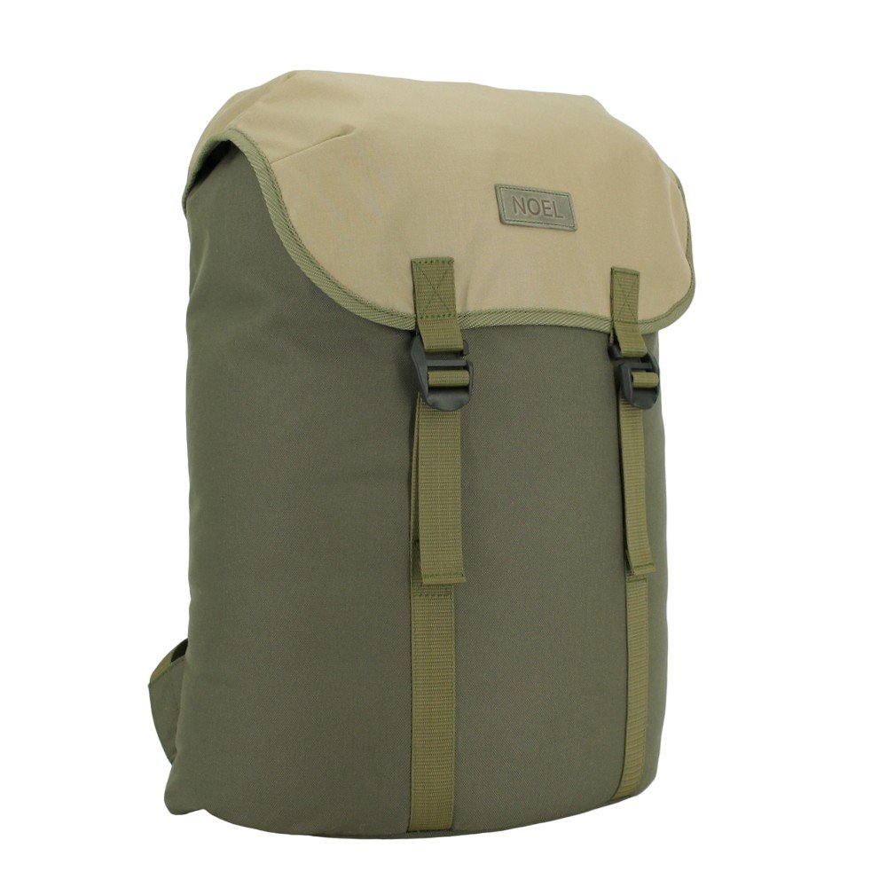 5. Angled view of Noel Cafe Backpack in khaki and beige, featuring sleek design and G-hook