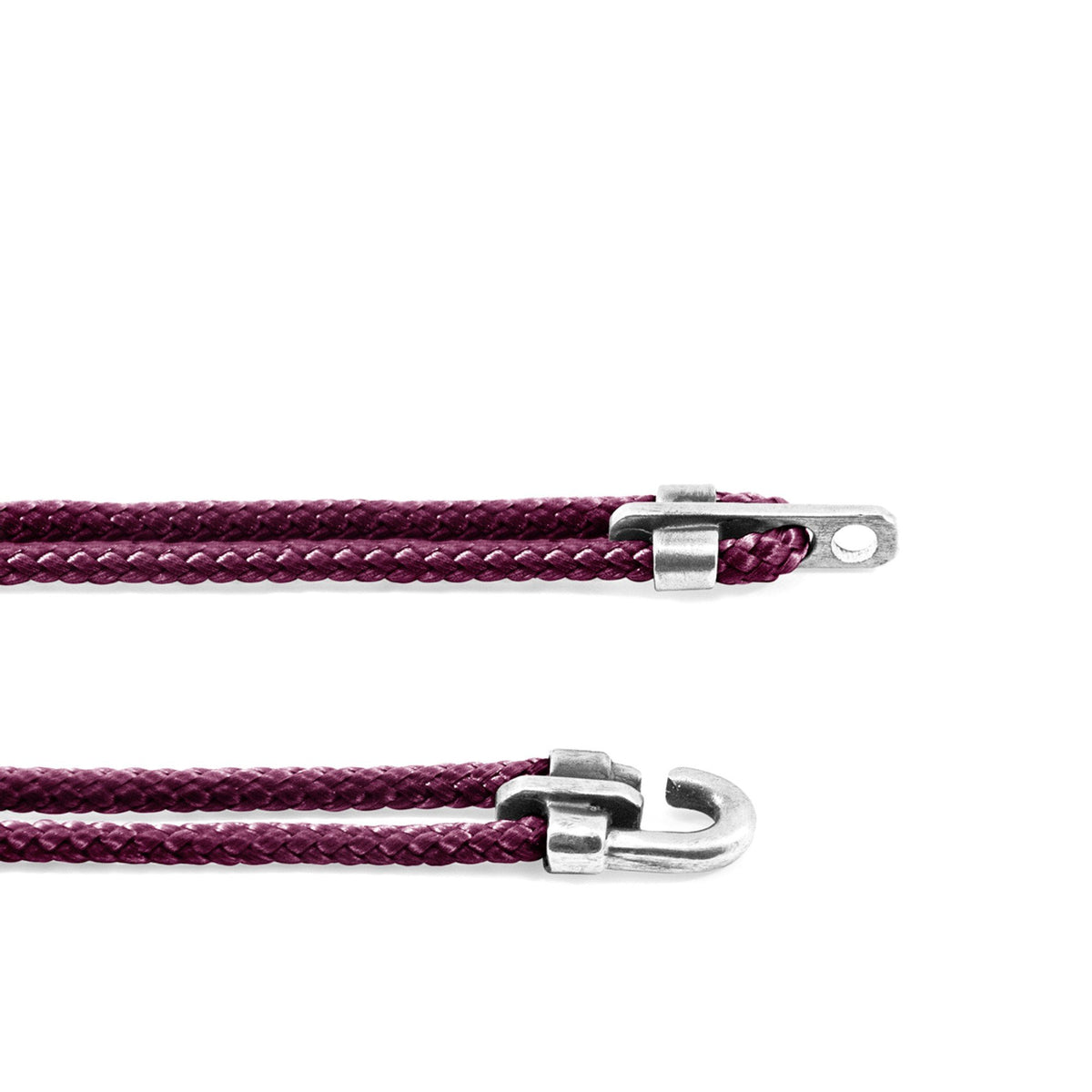 3. Close-up of Canterbury bracelet showing sterling silver clasp and aubergine purple rope