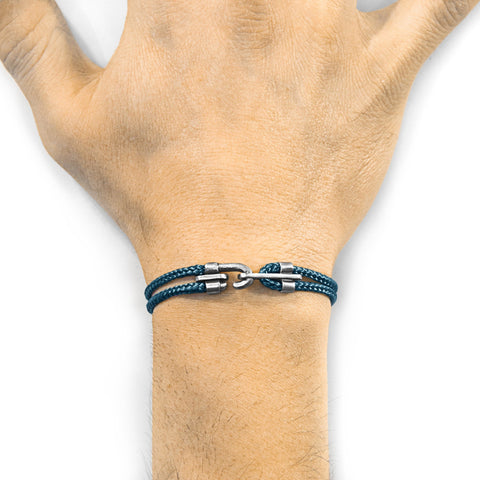 2. Ocean Blue Canterbury Silver and Rope Bracelet by ANCHOR & CREW worn on wrist, showcasing minimalist design
