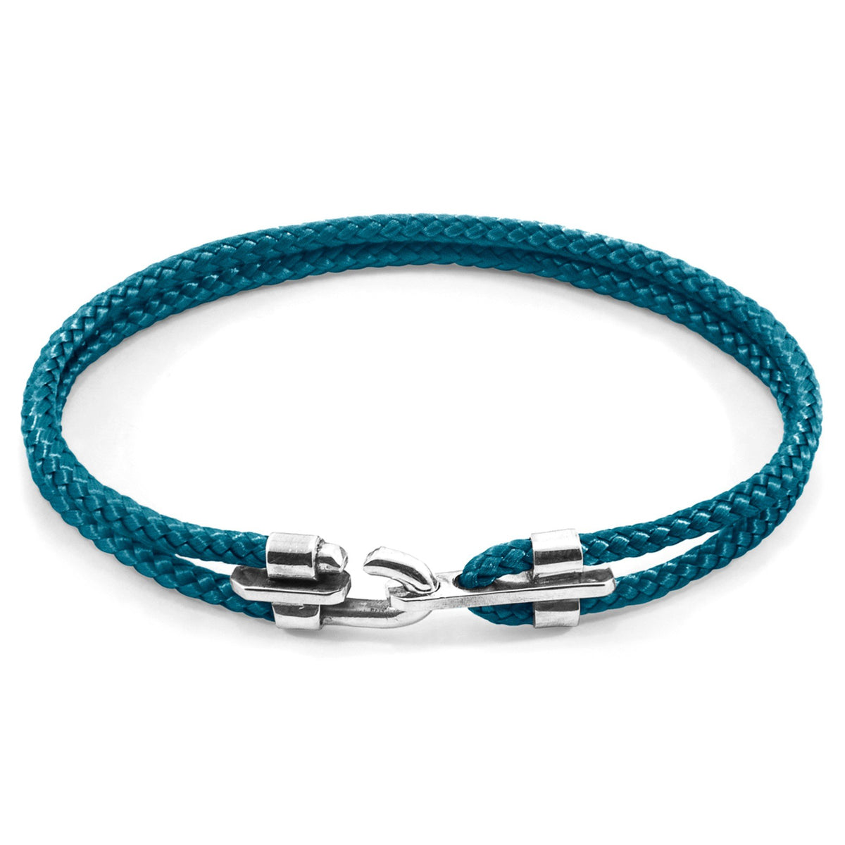 1. Canterbury Silver and Rope Bracelet in Ocean Blue by ANCHOR & CREW, featuring sterling silver clasp and marine grade rope, studio shot