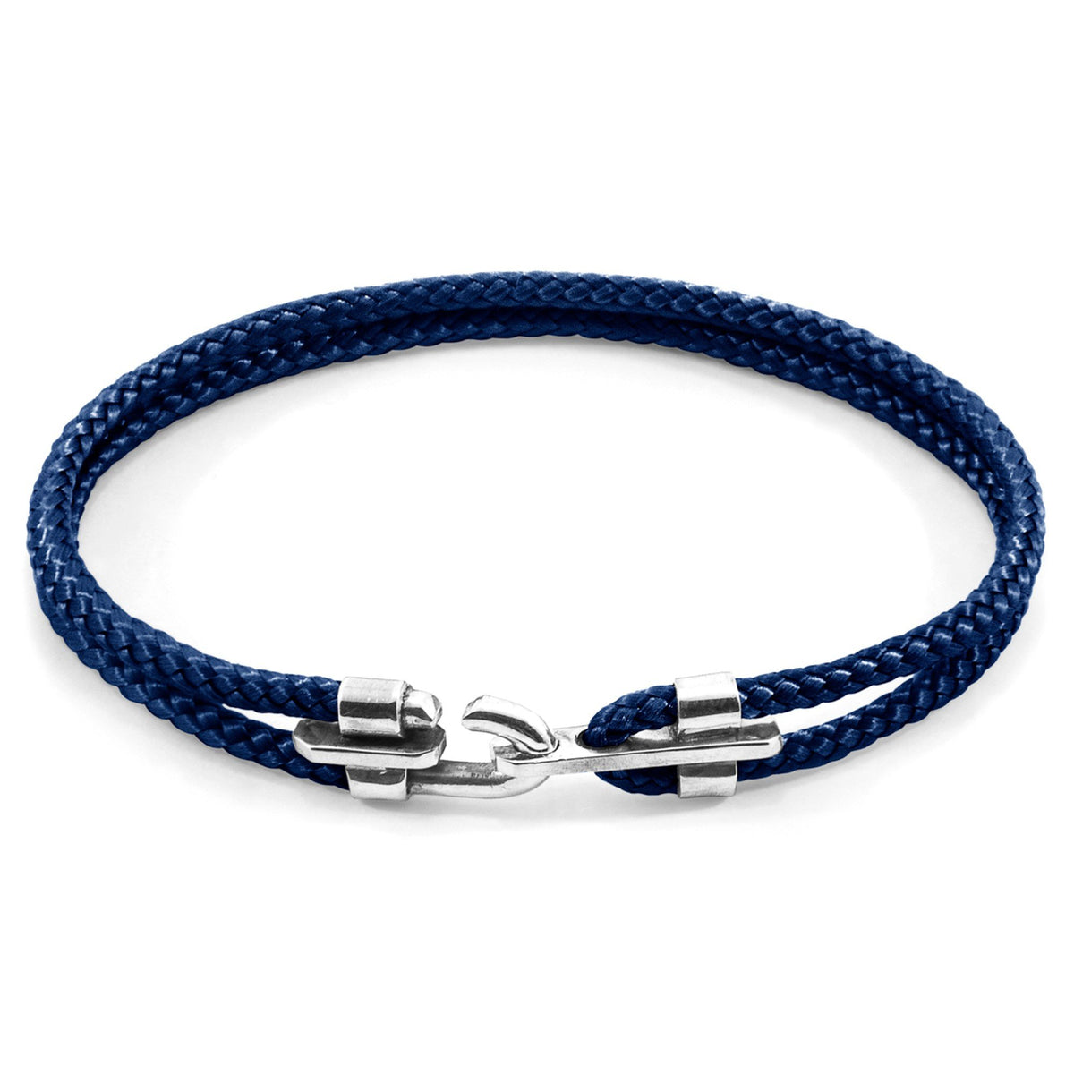 2. Studio image of ANCHOR & CREW Canterbury silver and rope bracelet in navy blue with sterling silver clasp