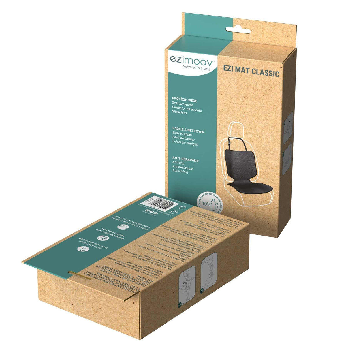 5. Ezimoov EZI MAT CLASSIC car seat cover packaging with product image and features