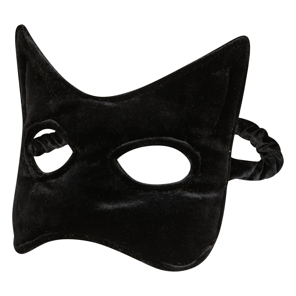 10. Black velvet cat mask with elastic band shown on a white background