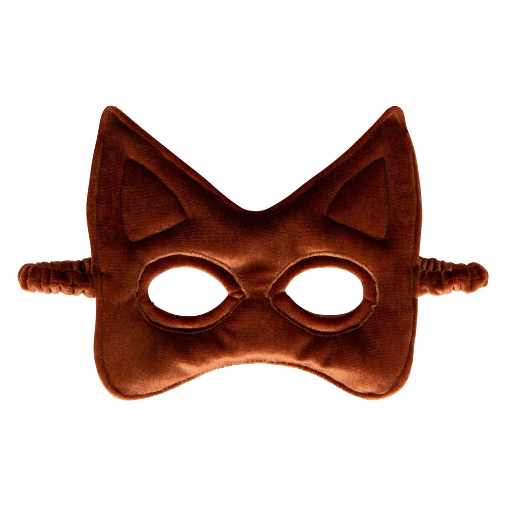 3. Studio shot of ginger velvet cat mask with ear details and elastic band