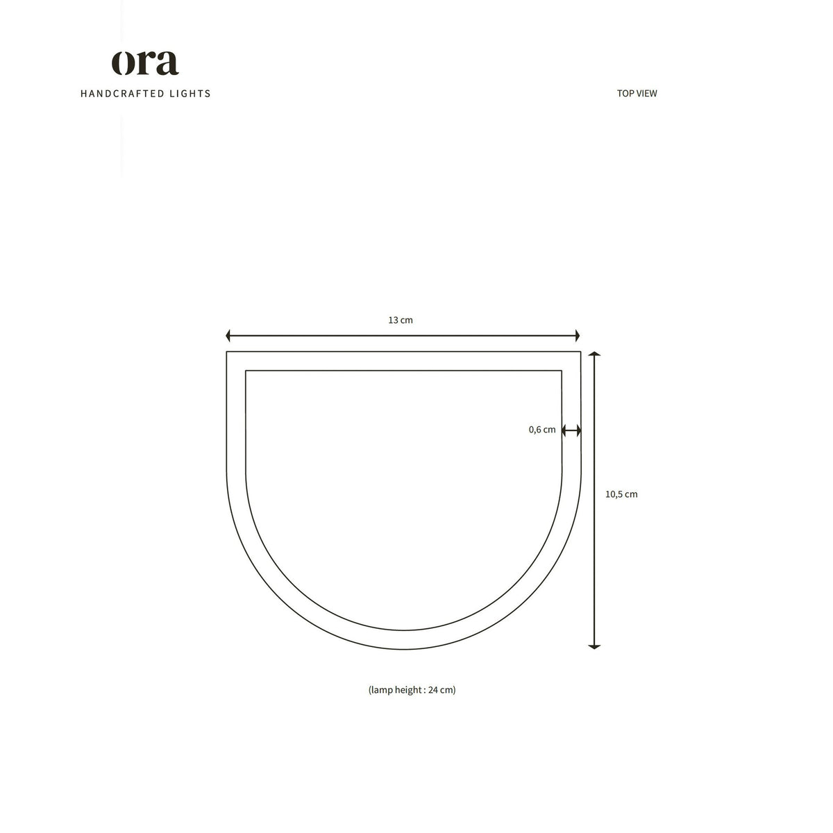5. Size chart for Ora ceramic wall light showing dimensions in centimeters