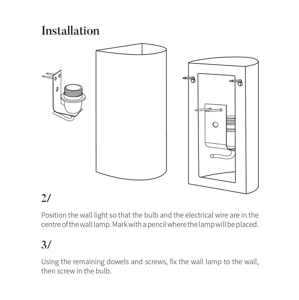 5. Installation guide illustration for wall light showing positioning and fixing instructions