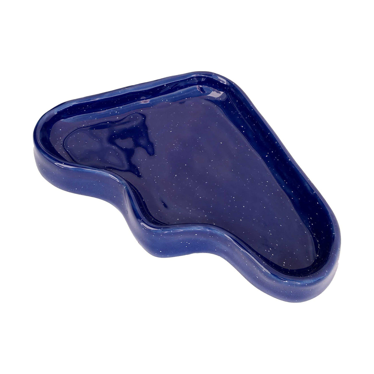 2. Studio shot of 5mm Paper Ceramic Wave Tray in blue triangle design, showcasing its unique shape and glossy finish