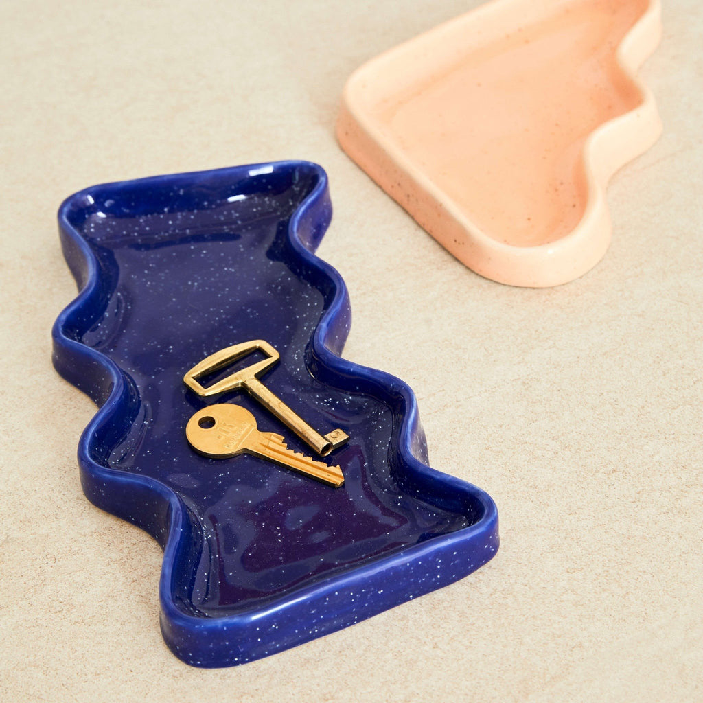 6. Studio shot of Ceramic Wave Tray in Rectangular Blue by 5mm Paper with speckled finish