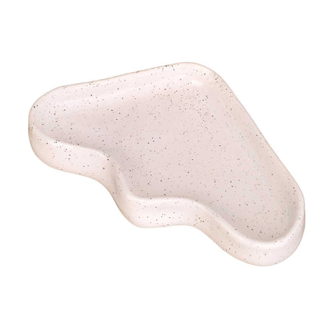 3. Studio shot of 5mm Paper Ceramic Wave Tray in speckled white, showcasing its unique triangle shape