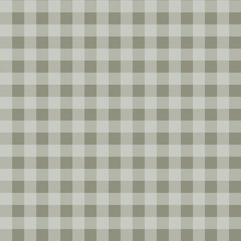 2. Studio shot of Dekornik Check Minimini Blue Dark Green Wallpaper featuring a grid pattern in muted tones on a matte paper background