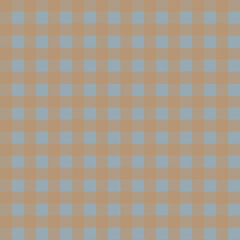 2. Studio shot of check minimini brown blue wallpaper by Dekornik, showing a grid pattern with dark blue and cappuccino brown squares.