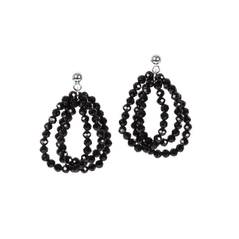 2. MyaMoon Cherie Boho S Earrings in silver, featuring black spinel pearl rings, studio shot highlighting eclectic design