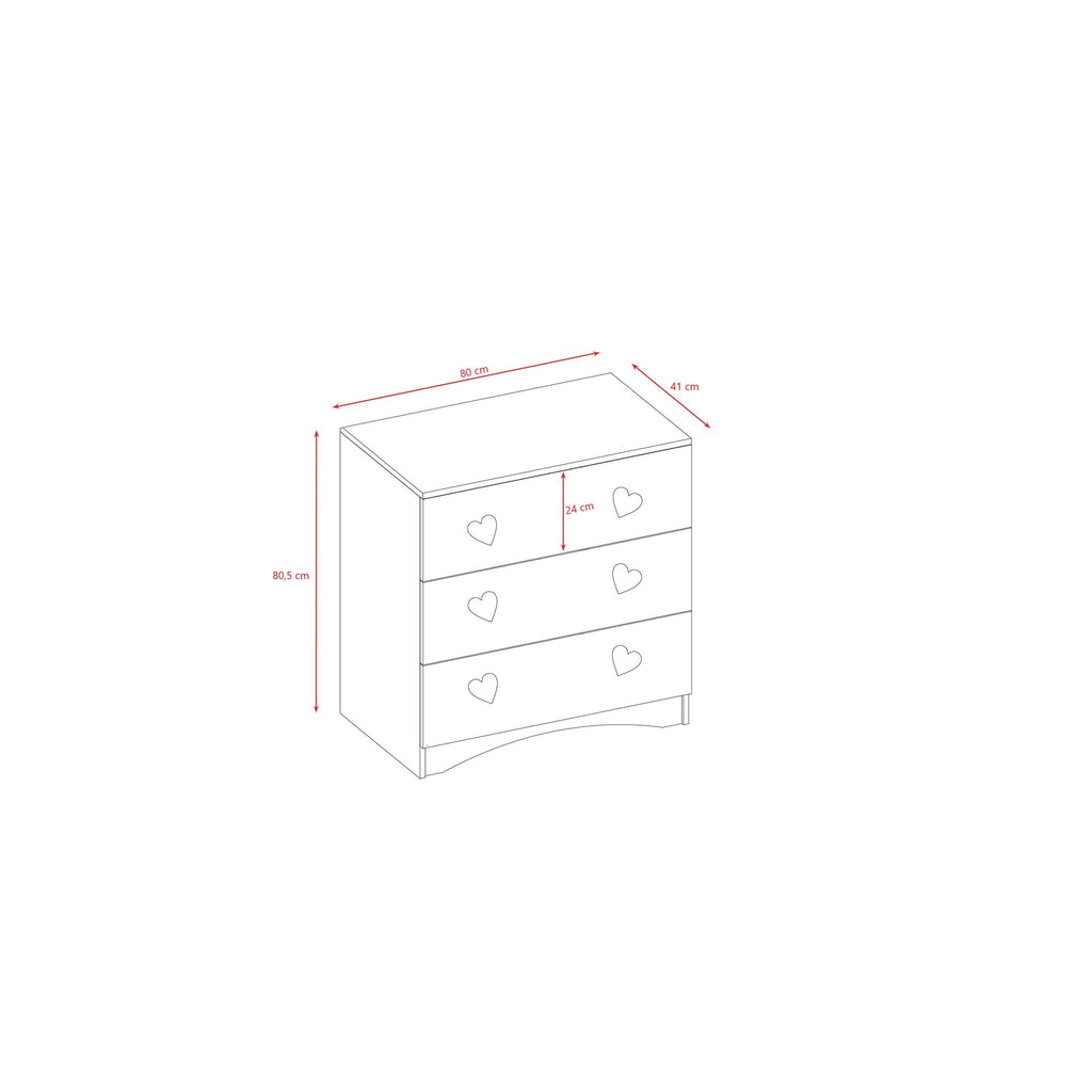 5. Size chart for Julia chest of drawers showing dimensions in centimeters