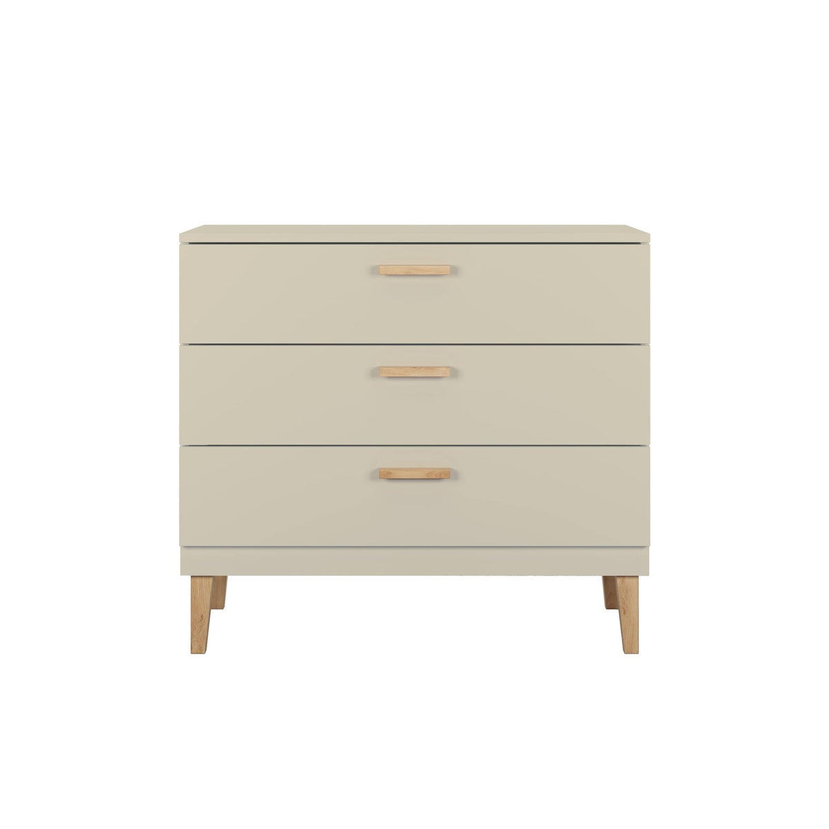 2. Studio shot of Kocot Kids Kubi chest of drawers in cashmere with three drawers and oak legs