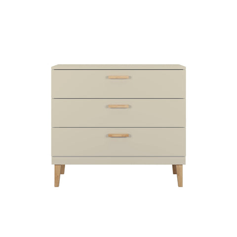 2. Studio shot of Kocot Kids Kubi chest of drawers in cashmere with three drawers and oak legs