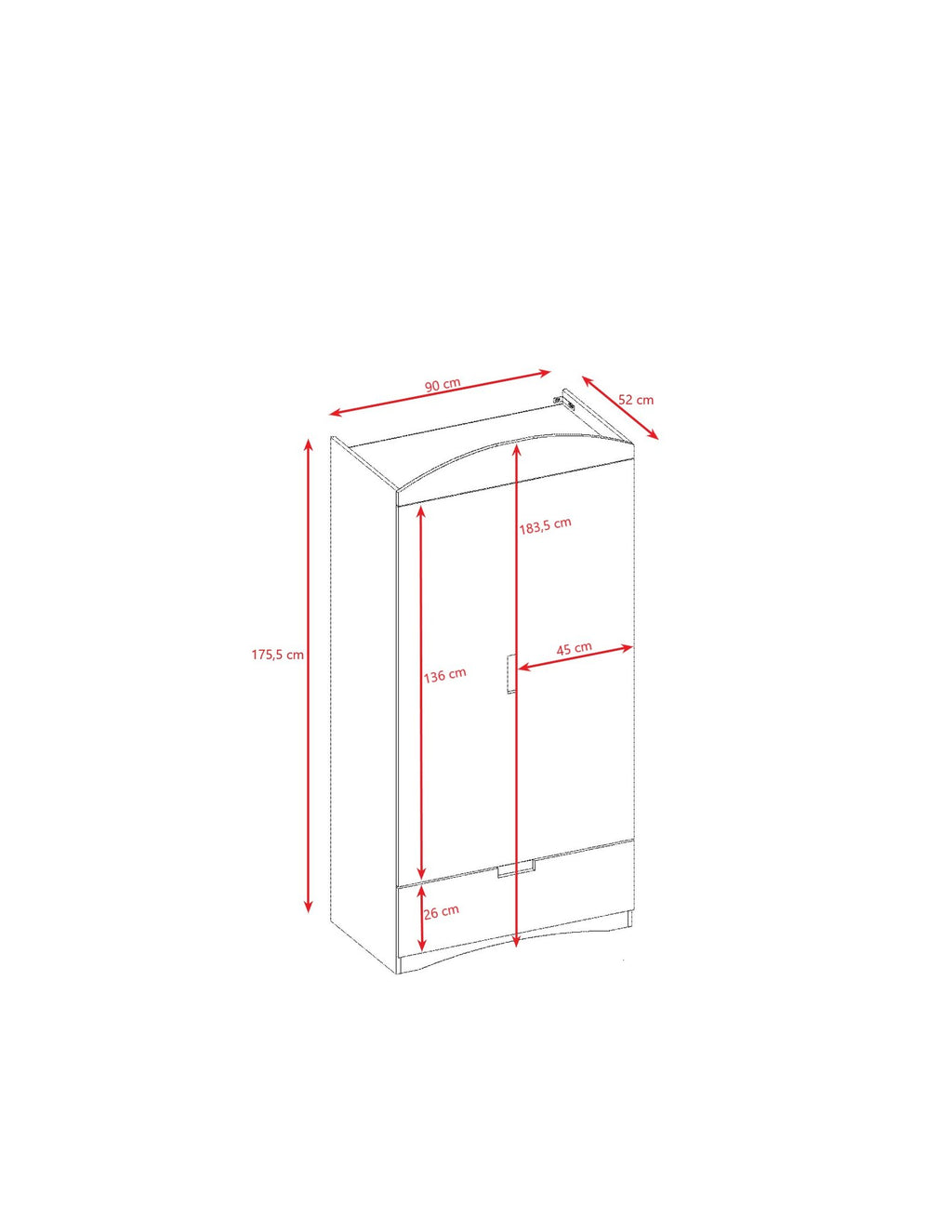 10. Size chart for Kocot Kids Classic wardrobe with detailed measurements