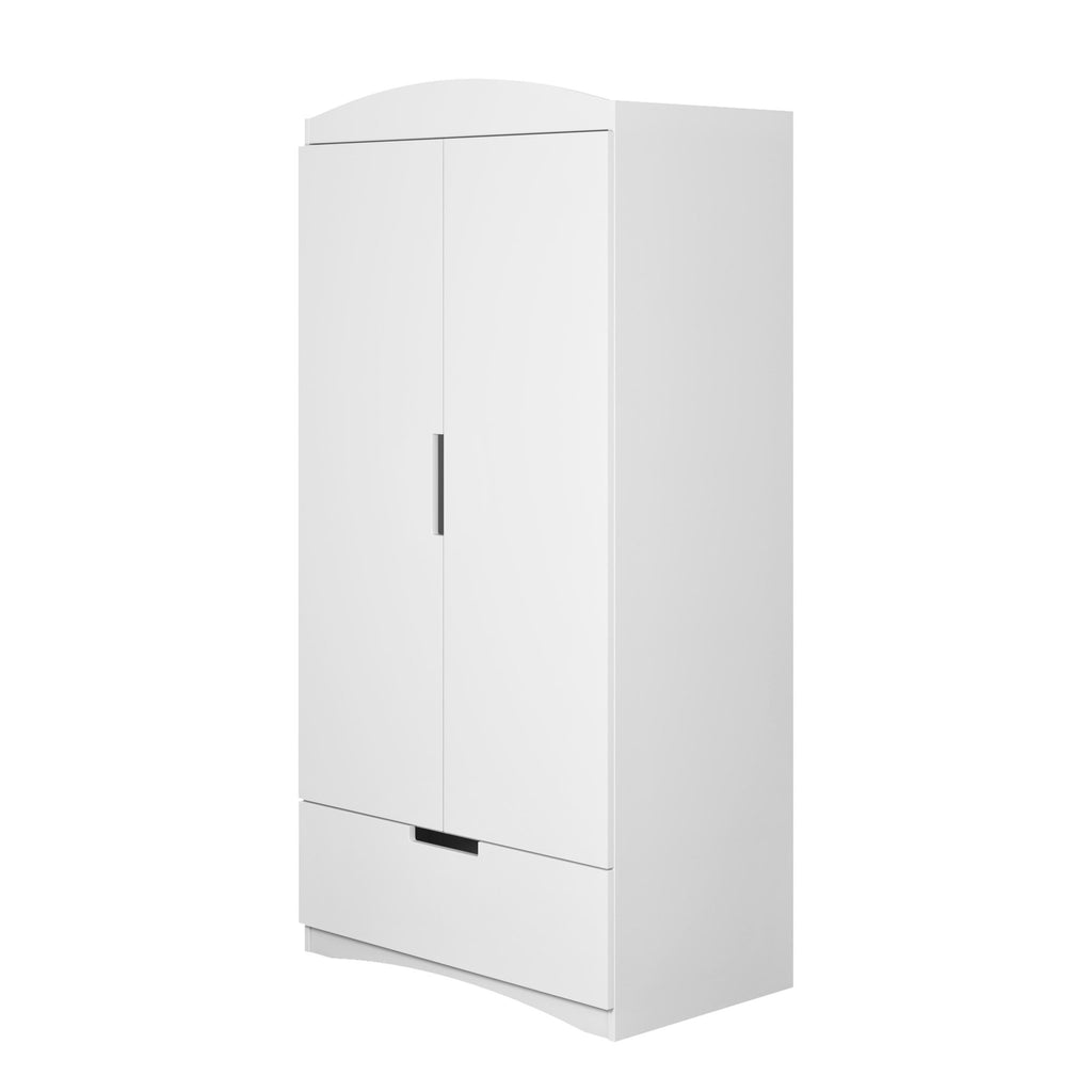 2. Angled view of Kocot Kids white Classic wardrobe showing side and front design