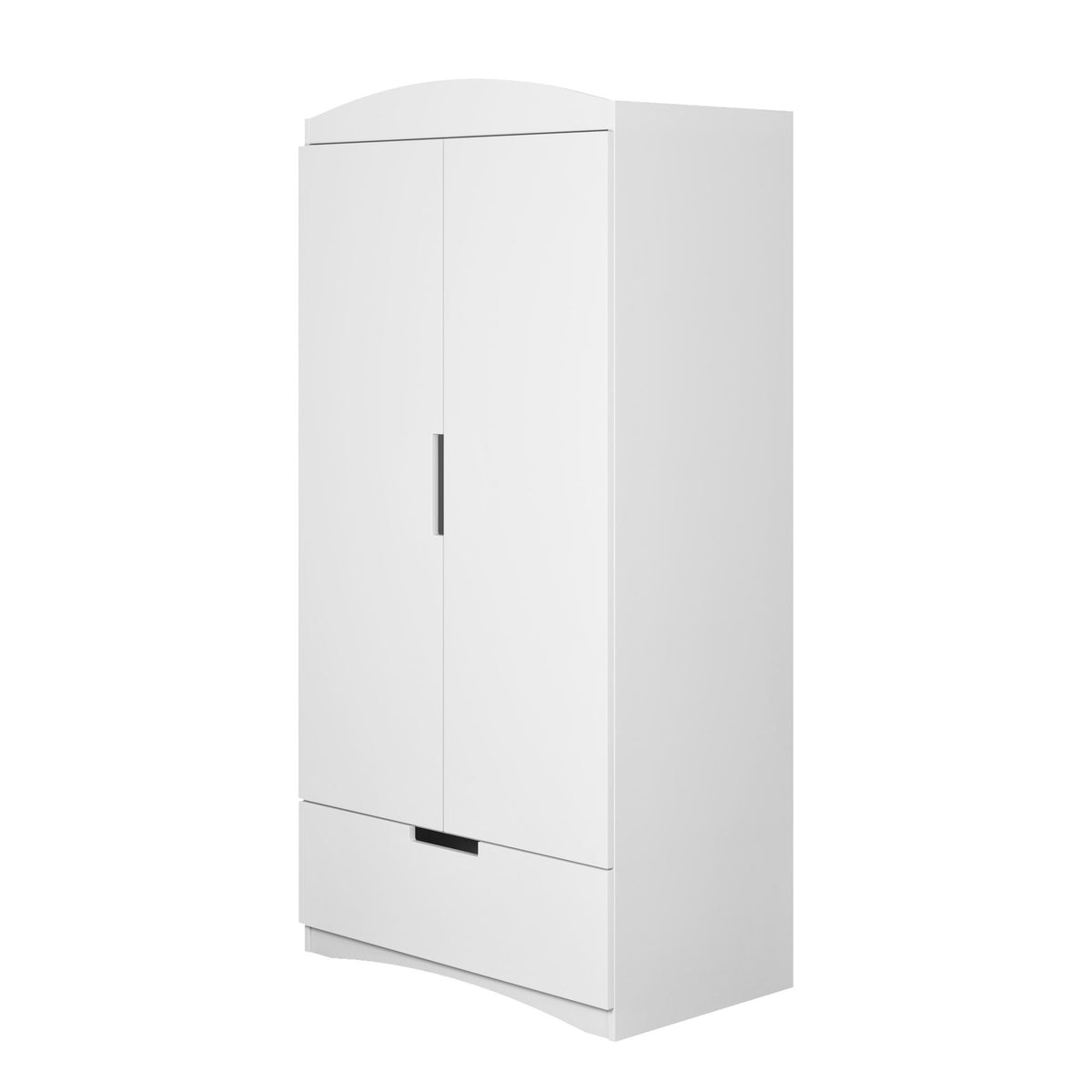 2. Angled view of Kocot Kids white Classic wardrobe showing side and front design