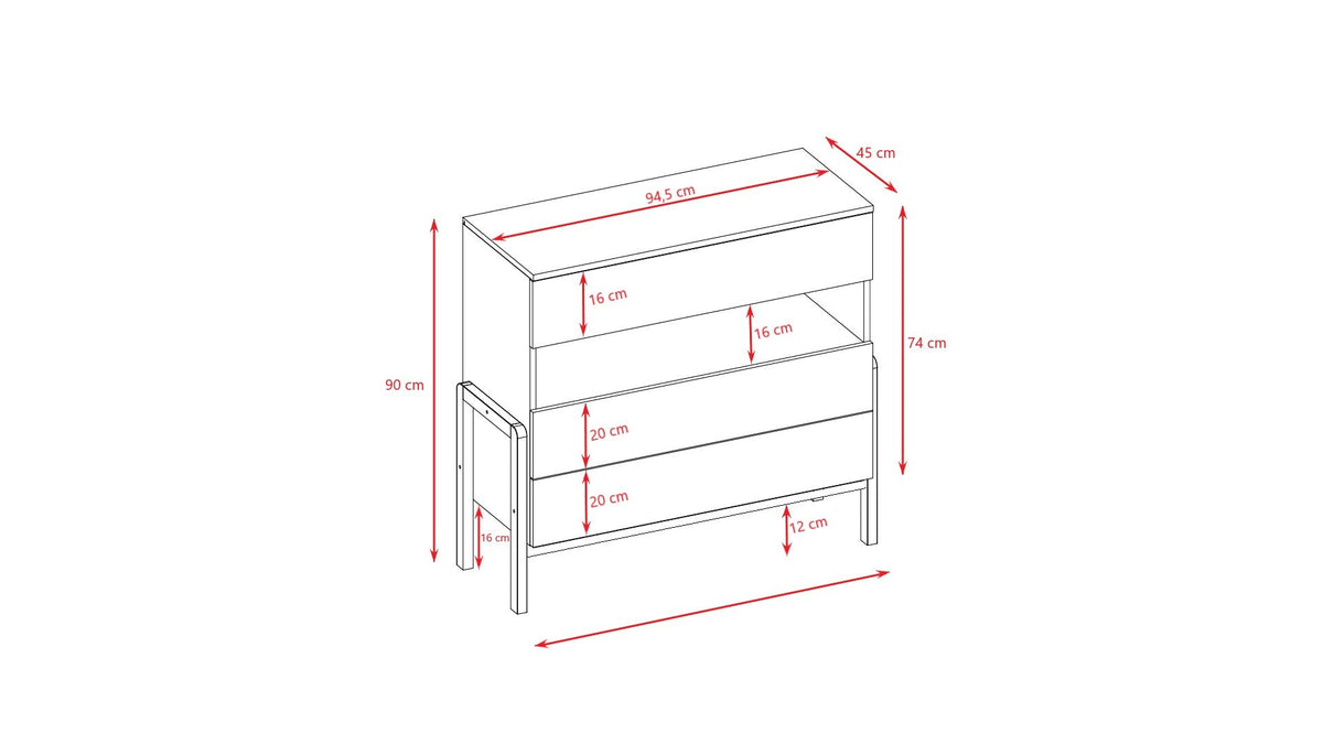 5. Size chart for Victor chest of drawers showing dimensions in centimeters