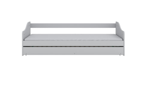 2. Studio shot of children's white bed with simple design and clean lines