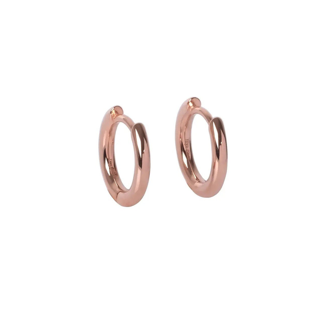 2. MyaMoon women's small hoop earrings in rose gold, studio shot highlighting sleek design and rose gold plating