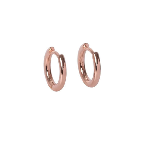 2. MyaMoon women's small hoop earrings in rose gold, studio shot highlighting sleek design and rose gold plating