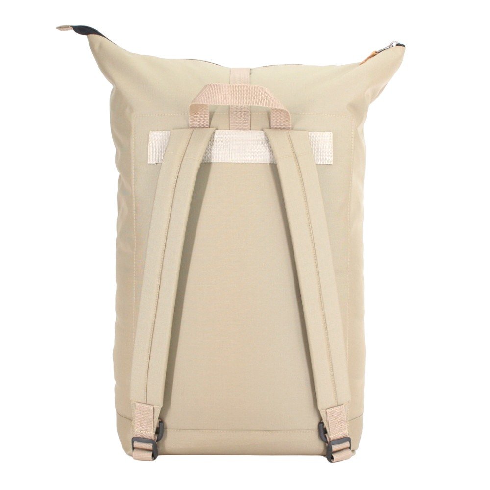2. Back view of Noel Cliff 25L beige backpack showing adjustable straps, studio setting
