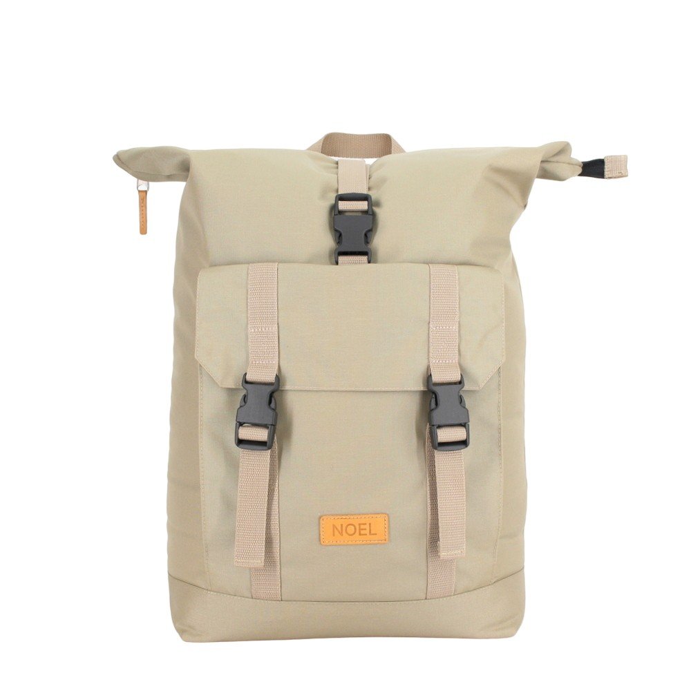 1. Noel Cliff 25L beige backpack with front pocket and buckle closure, studio shot