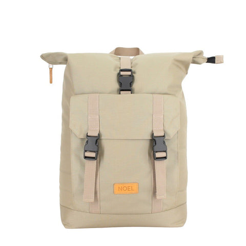 1. Noel Cliff 25L beige backpack with front pocket and buckle closure, studio shot