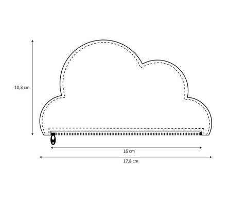 4. Size chart for Tairi Roosve Leather Cloud Purse, showing dimensions in centimeters