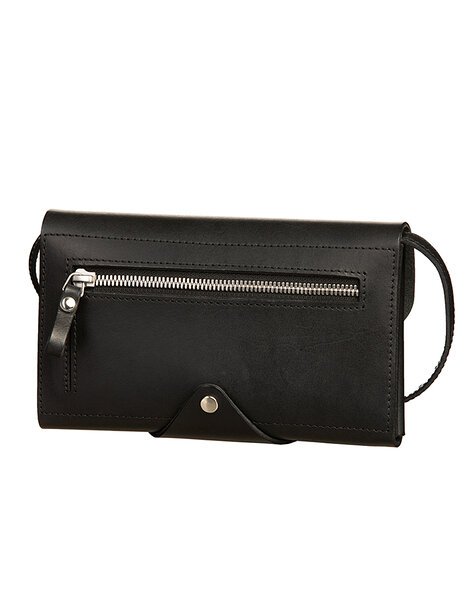 14. Black leather Stella Soomlais Capital of Plenty clutch-wallet with silver zipper on back