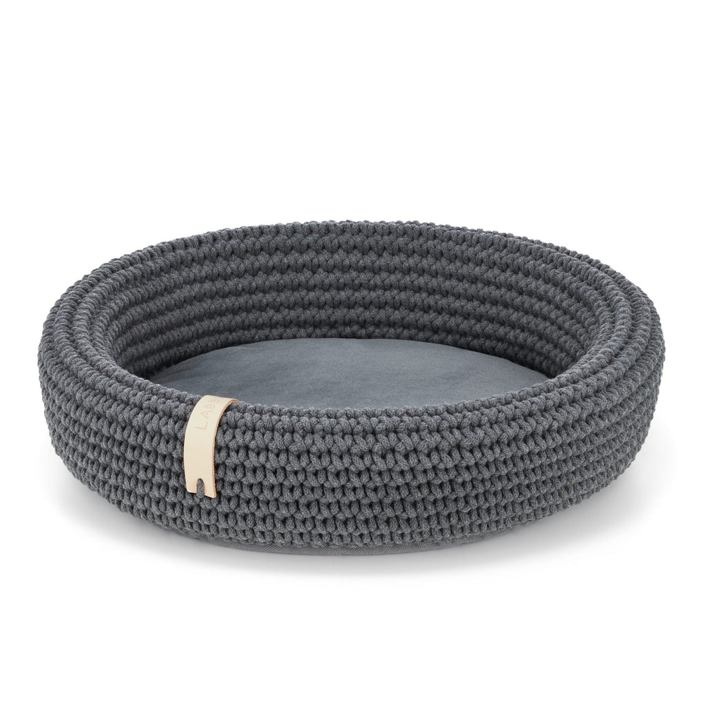 3. Anthracite Labbvenn Coco pet bed with hand-woven cotton rope and soft cushion on white background