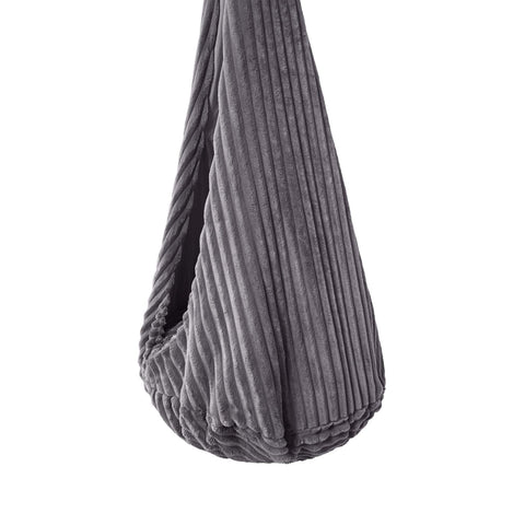 3. Close-up of grey corduroy fabric texture on cocoon swing for kids