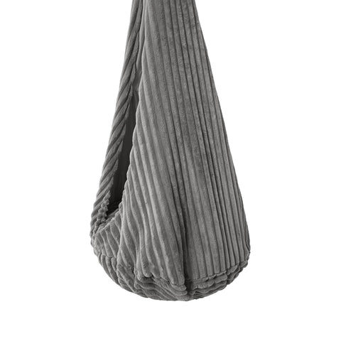 3. Close-up of grey corduroy fabric texture on cocoon swing for kids, highlighting plush material